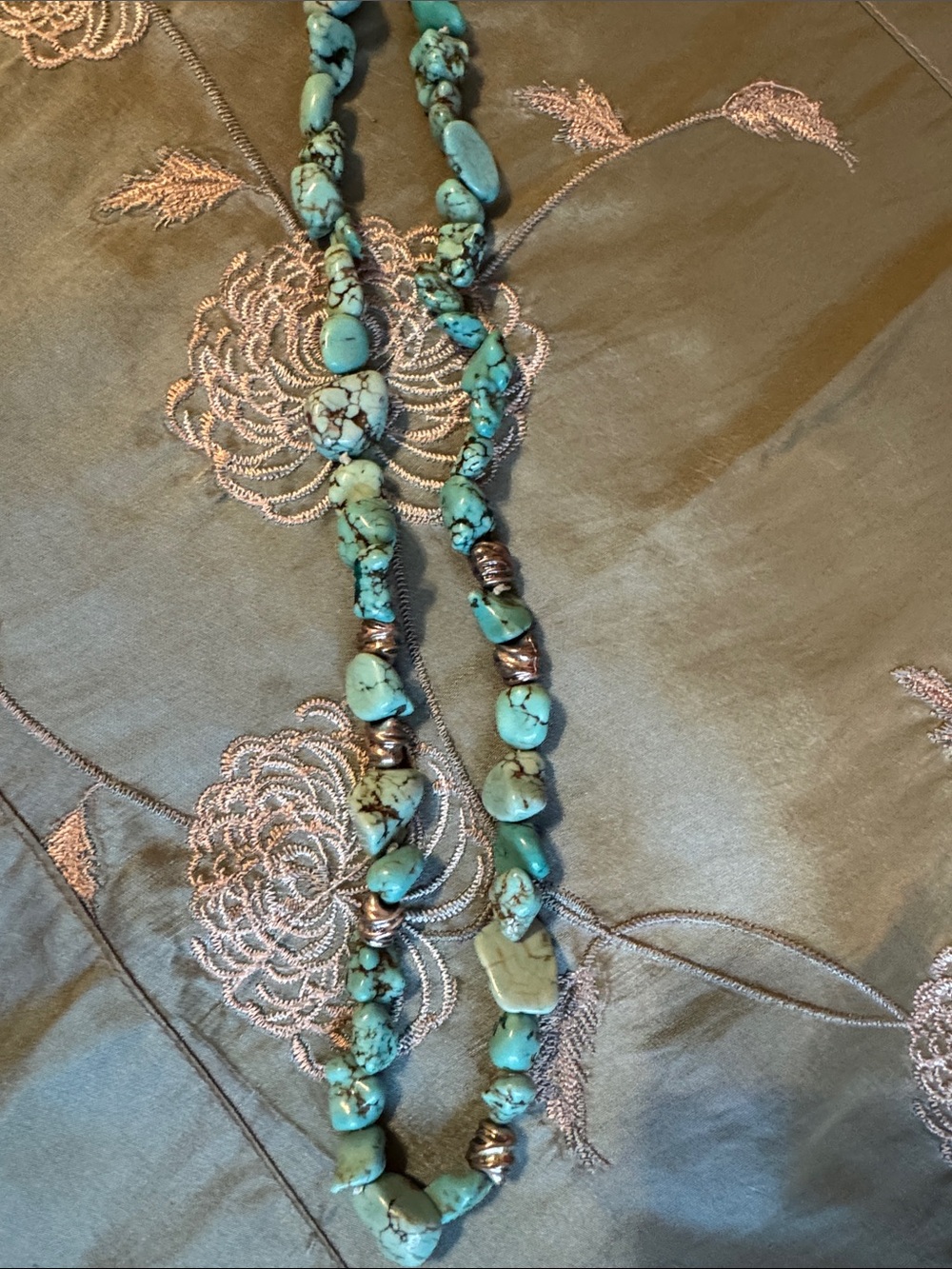 Turquoise Beaded Necklace - Blue Green Stone Strand
